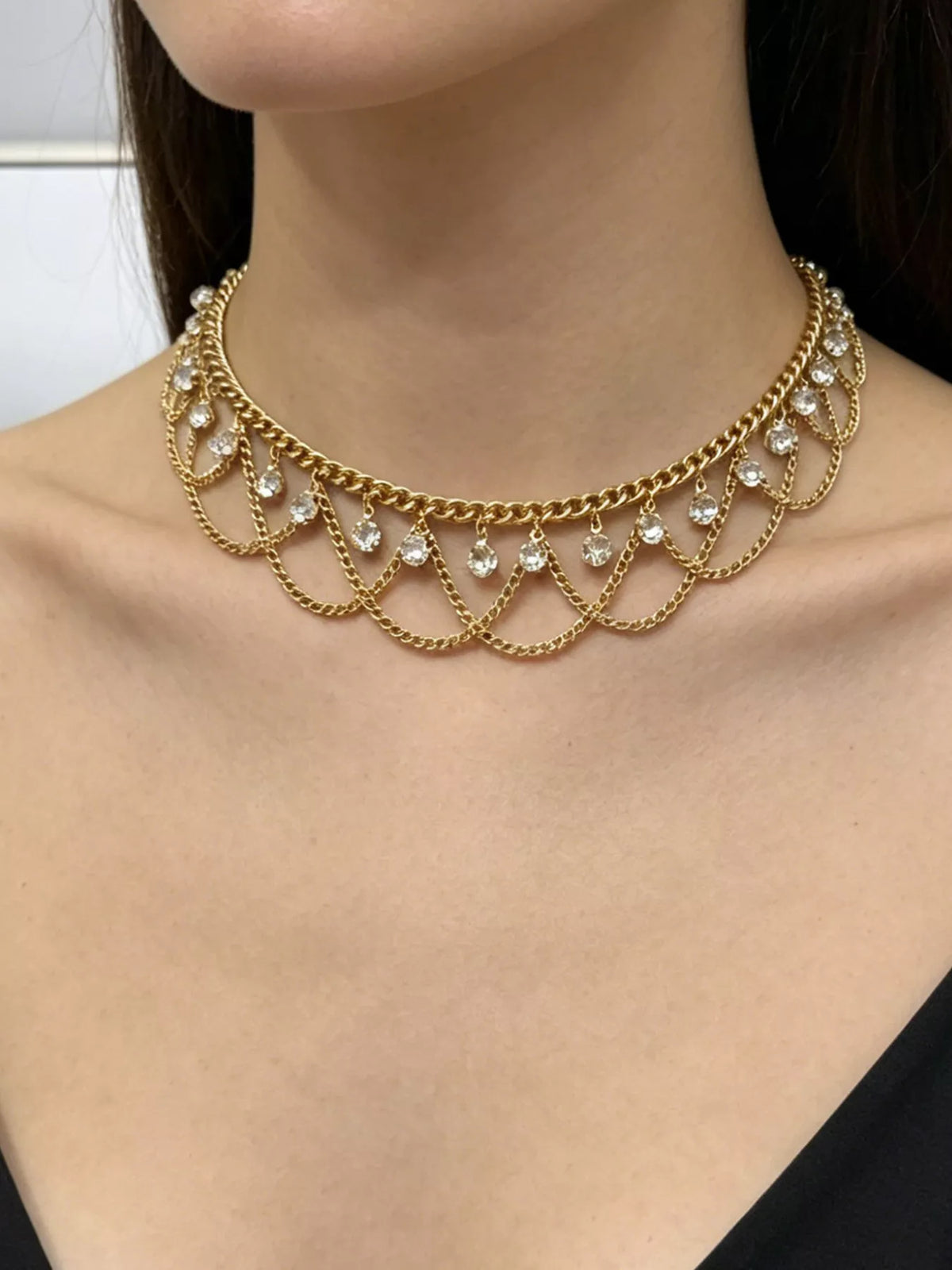18K Gold-Plated Zircon Chain Necklace, view 3