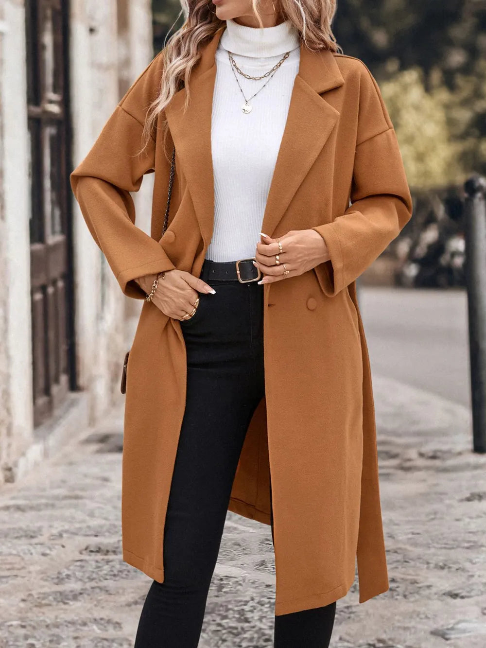 Perfee Dropped Shoulder Tie Waist Coat - Lilixa.store