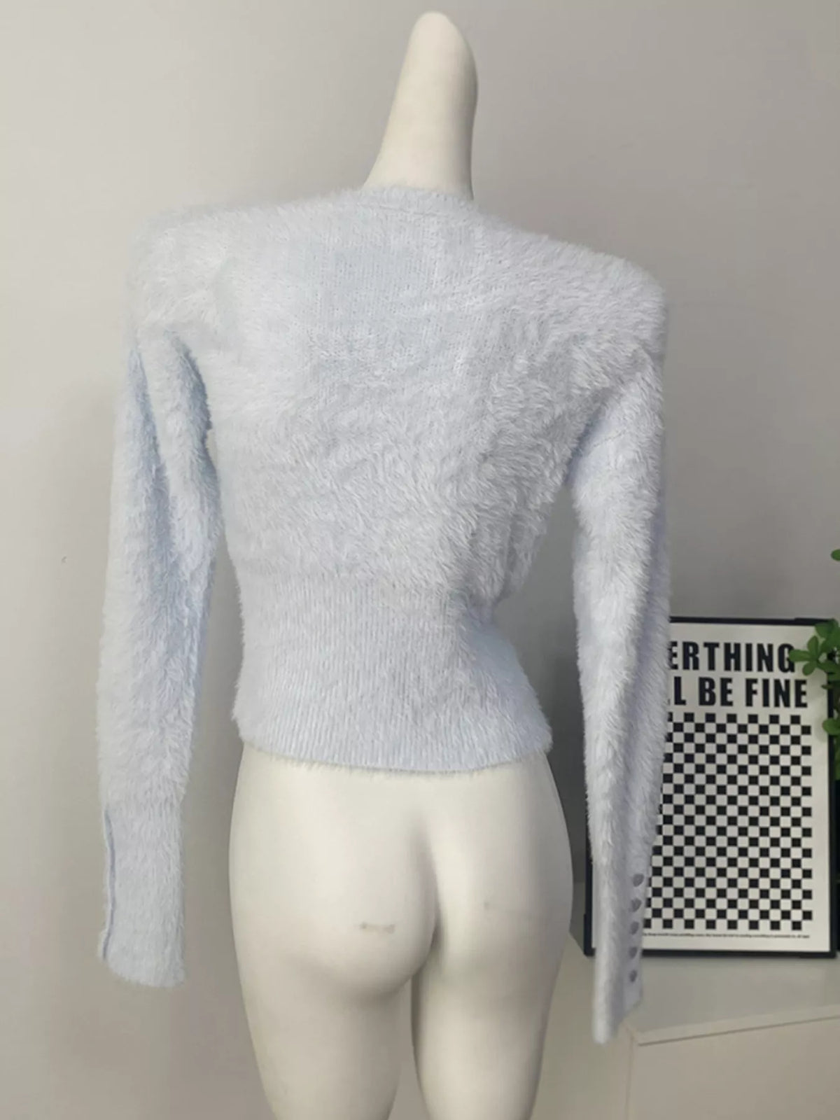 Soft Fuzzy Button-Down Cropped Cardigan, view 18