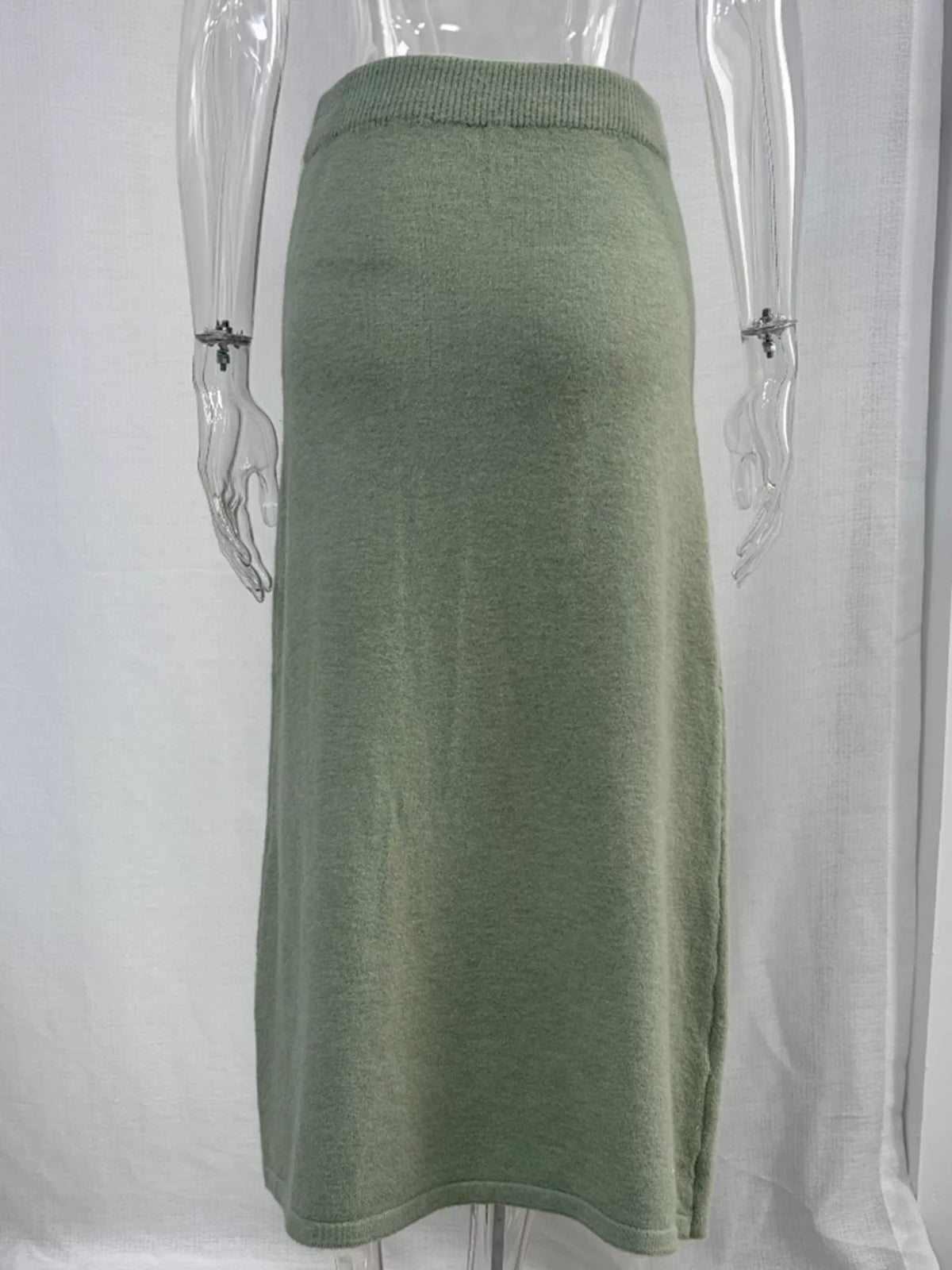 Zip-Up Mock Neck Cardigan and Matching Midi Skirt Sweater Set, view 17