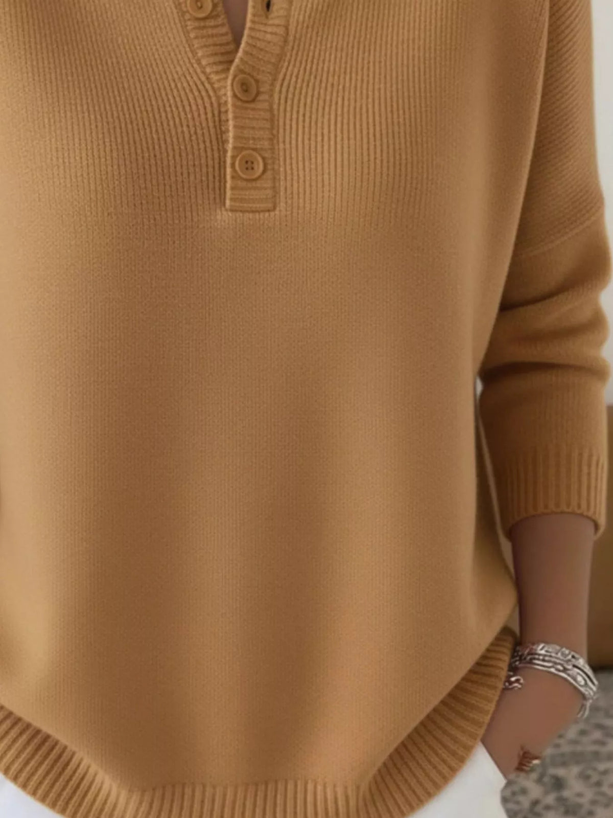Full Size Button Detail Ribbed Knit Sweater Plus Size - Lilixa.store