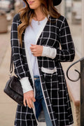 Plaid Open Front Long Sleeve Cover Up - Lilixa.store
