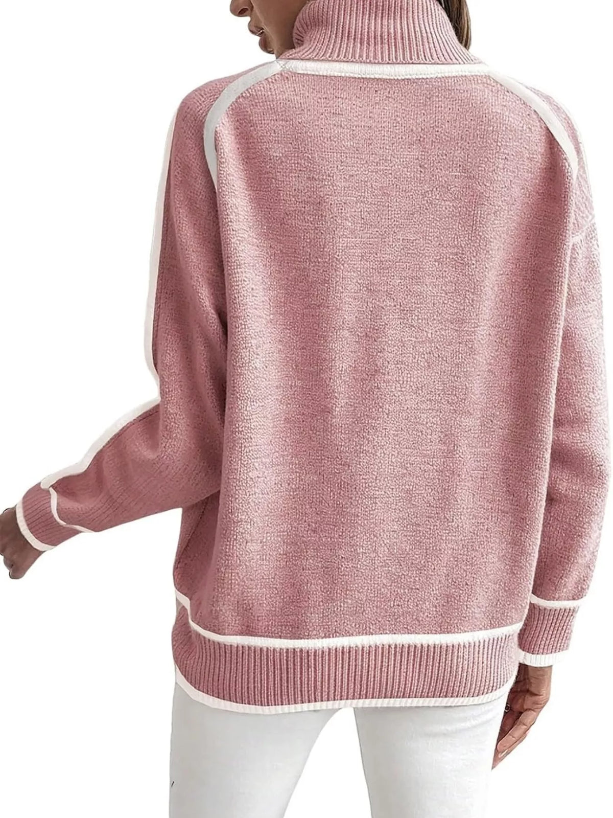 Full Size Contrast Trim Ribbed Hem Turtleneck Sweater Plus Size