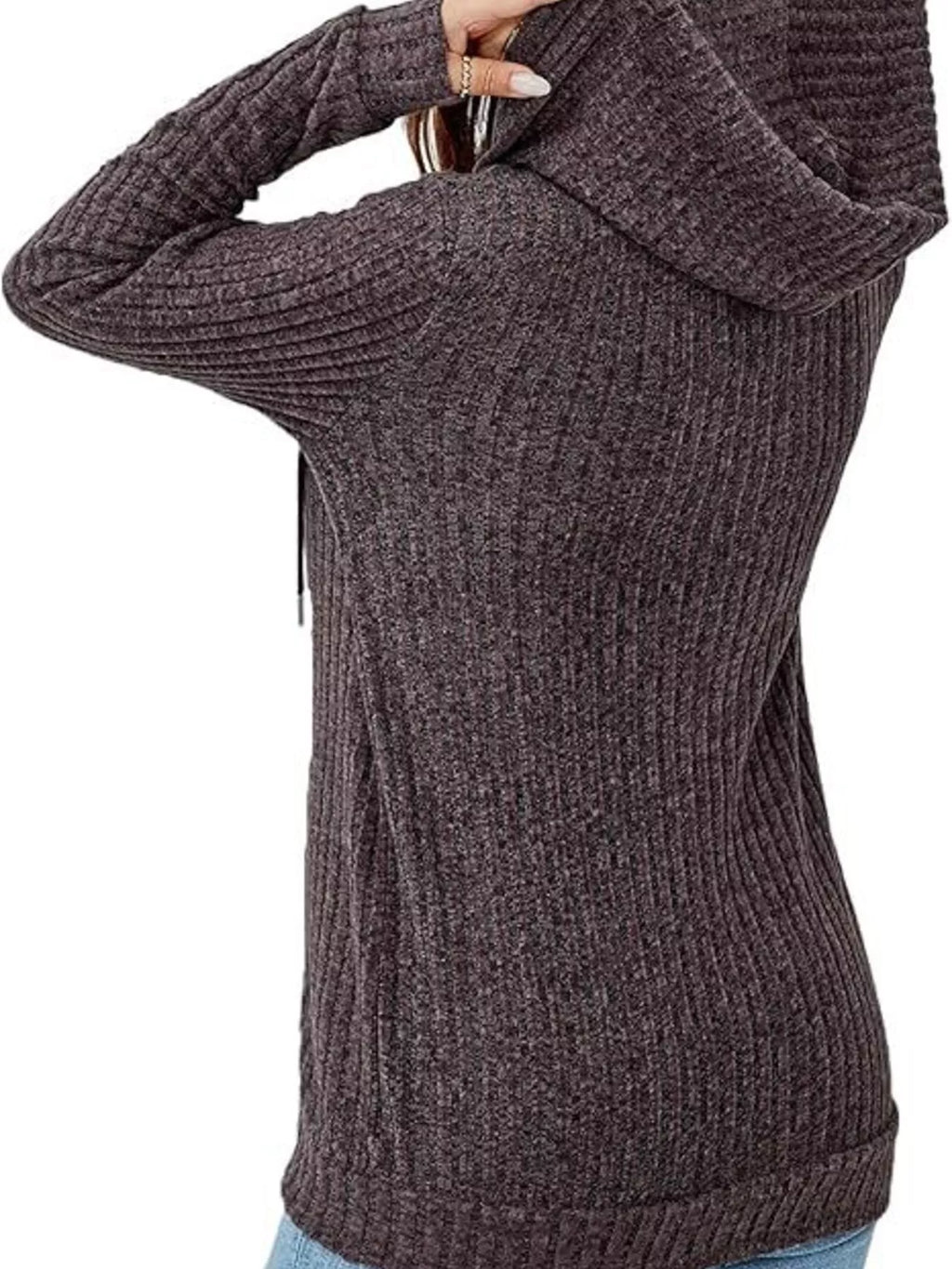 Ribbed Zip Up Hooded Outerwear - Lilixa.store
