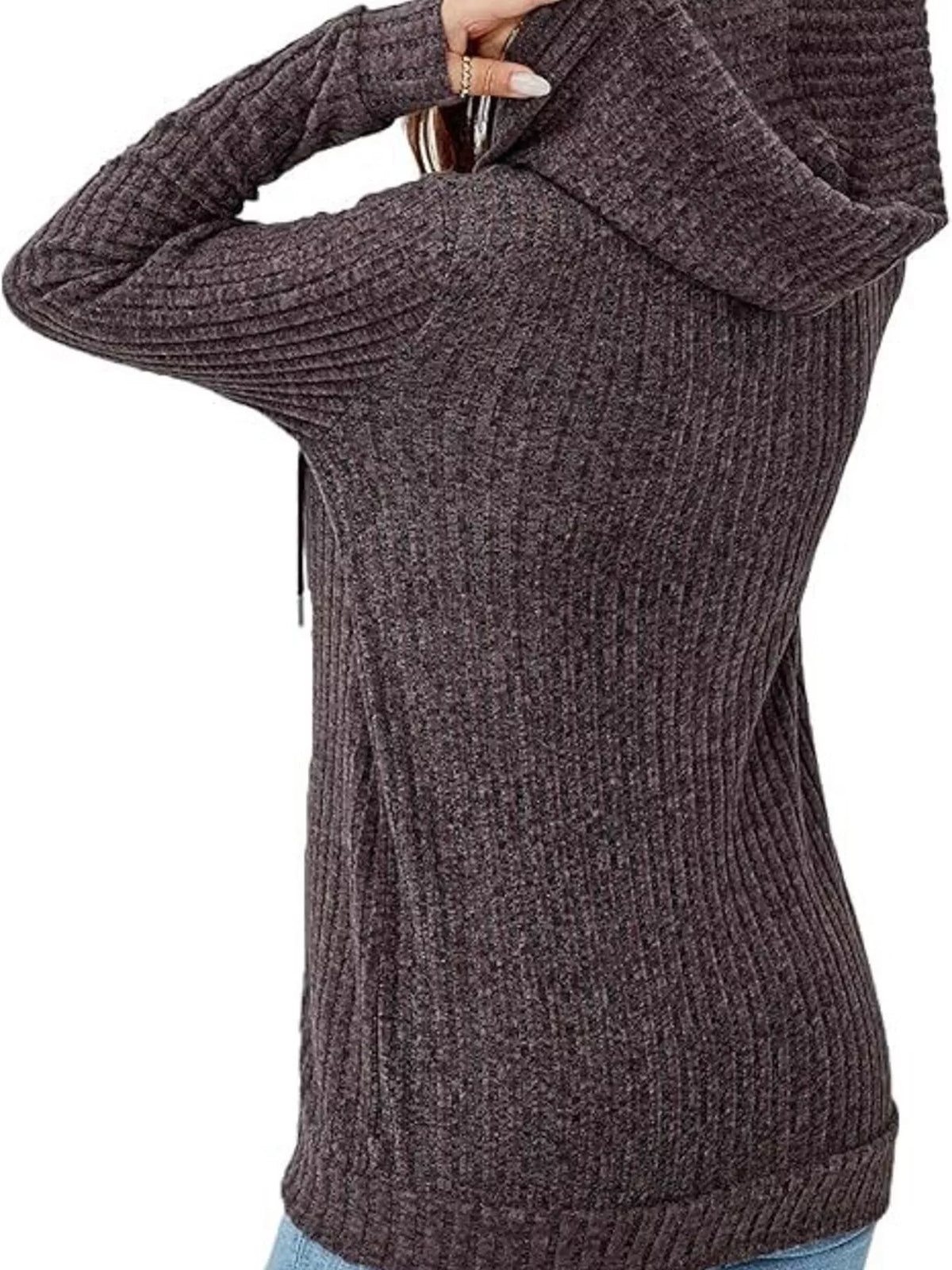 Ribbed Zip Up Hooded Outerwear - Lilixa.store
