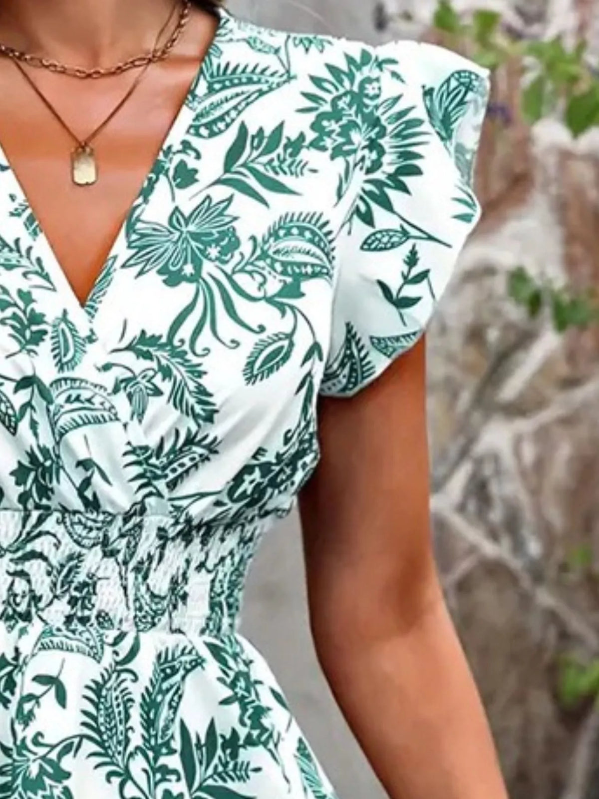 Printed Ruffle Sleeve Smocked Waist Mini Dress - Lilixa.store