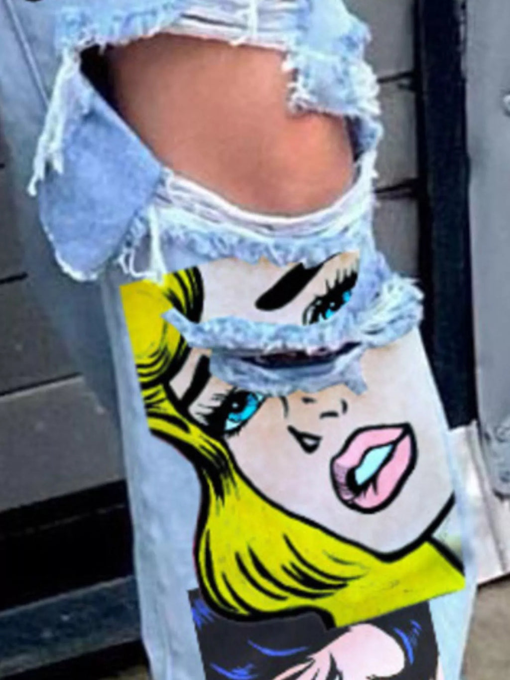 Full Size Pop Art Graphic Distressed Wide-Leg Jeans Plus Size - Lilixa.store