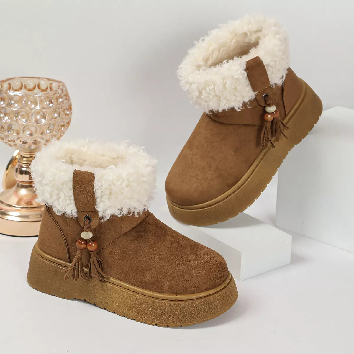 Round Toe Faux Fur Lined Boots - Lilixa.store