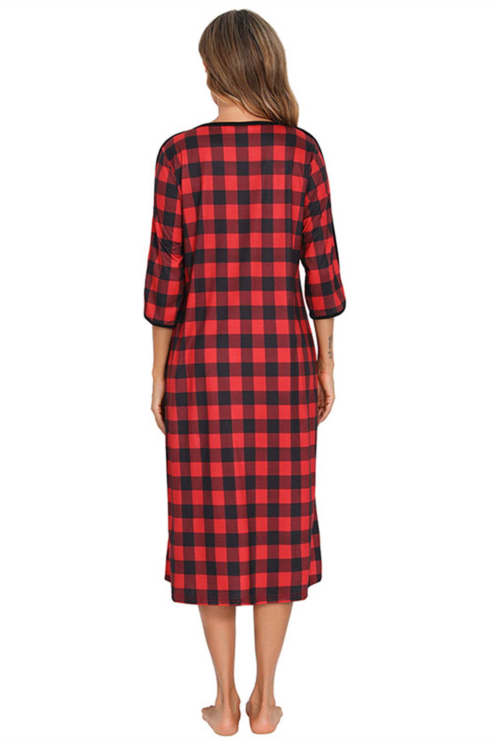 Round Neck Three-Quarter Sleeve Midi Night Dress - Lilixa.store