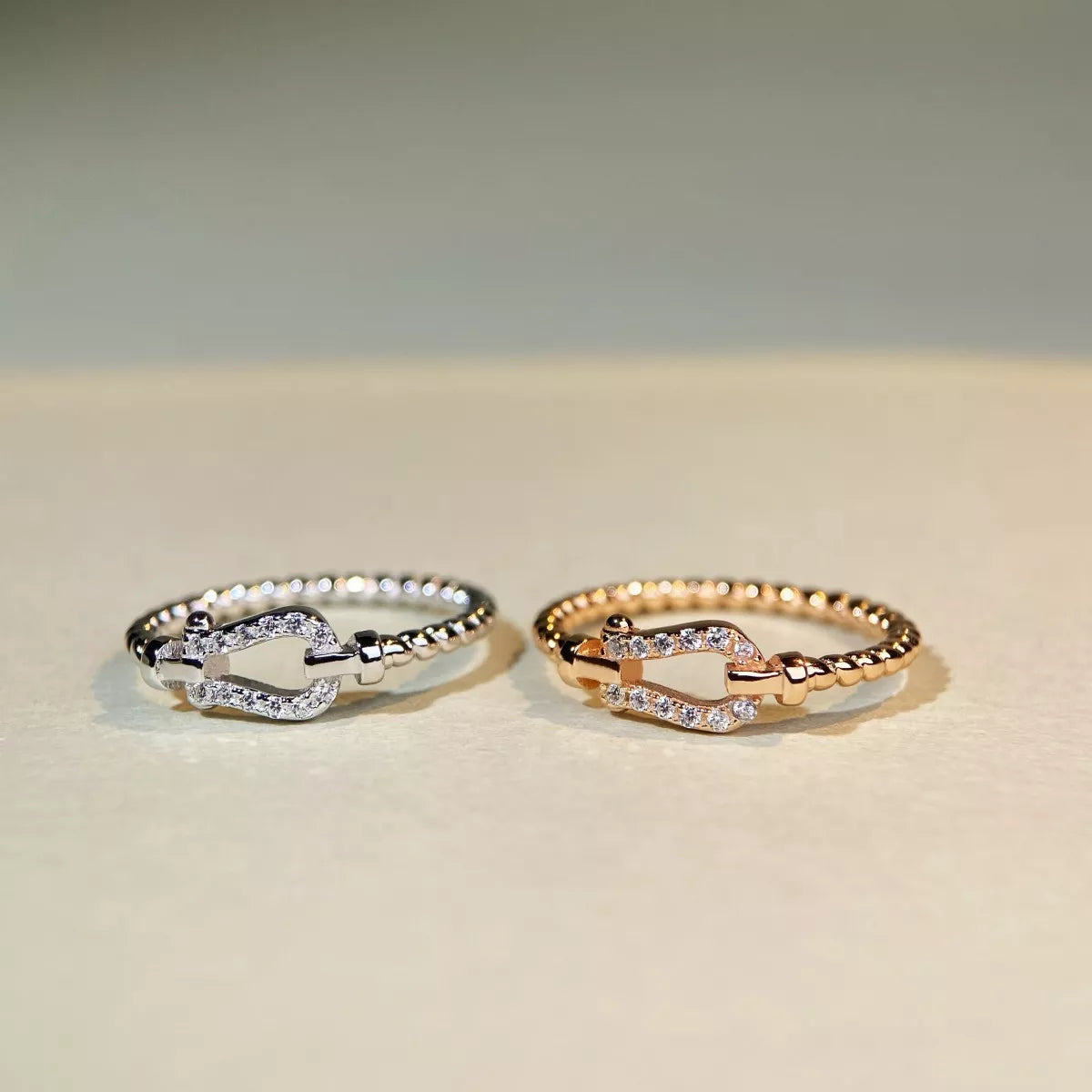 925 Sterling Silver Zircon Horseshoe Shaped Ring, view 2