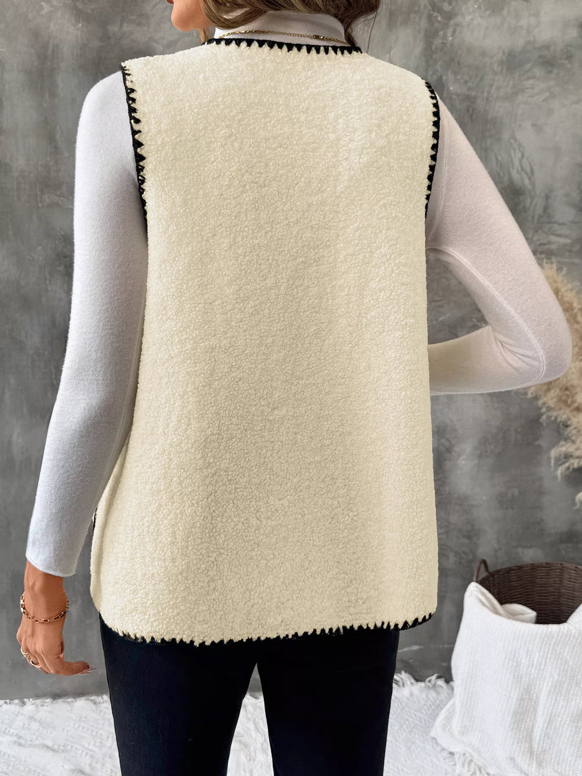 V-Neck Button Up Vest Coat in Apricot, view 6