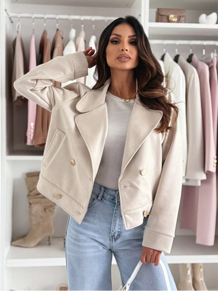 Double-Breasted Lapel Collar Jacket in Apricot