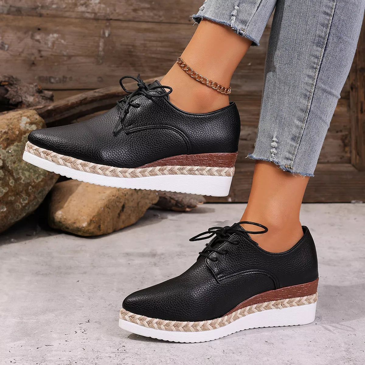 Point Toe Lace Up Sneakers - Lilixa.store