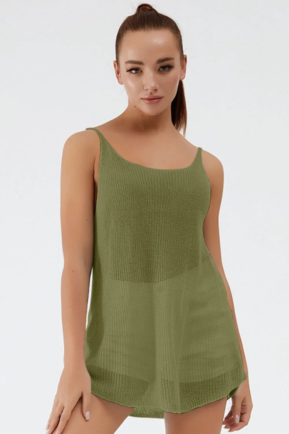 Scoop Neck Spaghetti Strap Knit Cami, view 8
