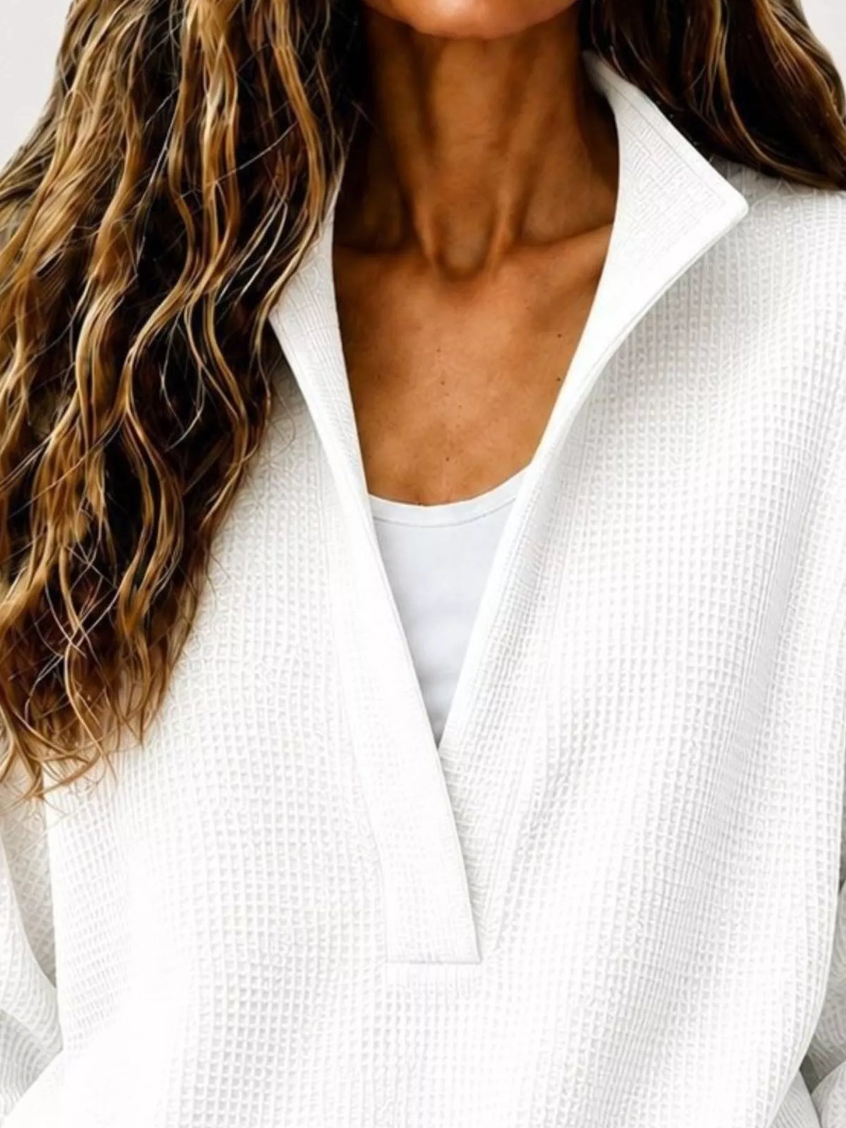 Full Size Waffle Knit Dropped Shoulder Sweatshirt Plus Size - Lilixa.store