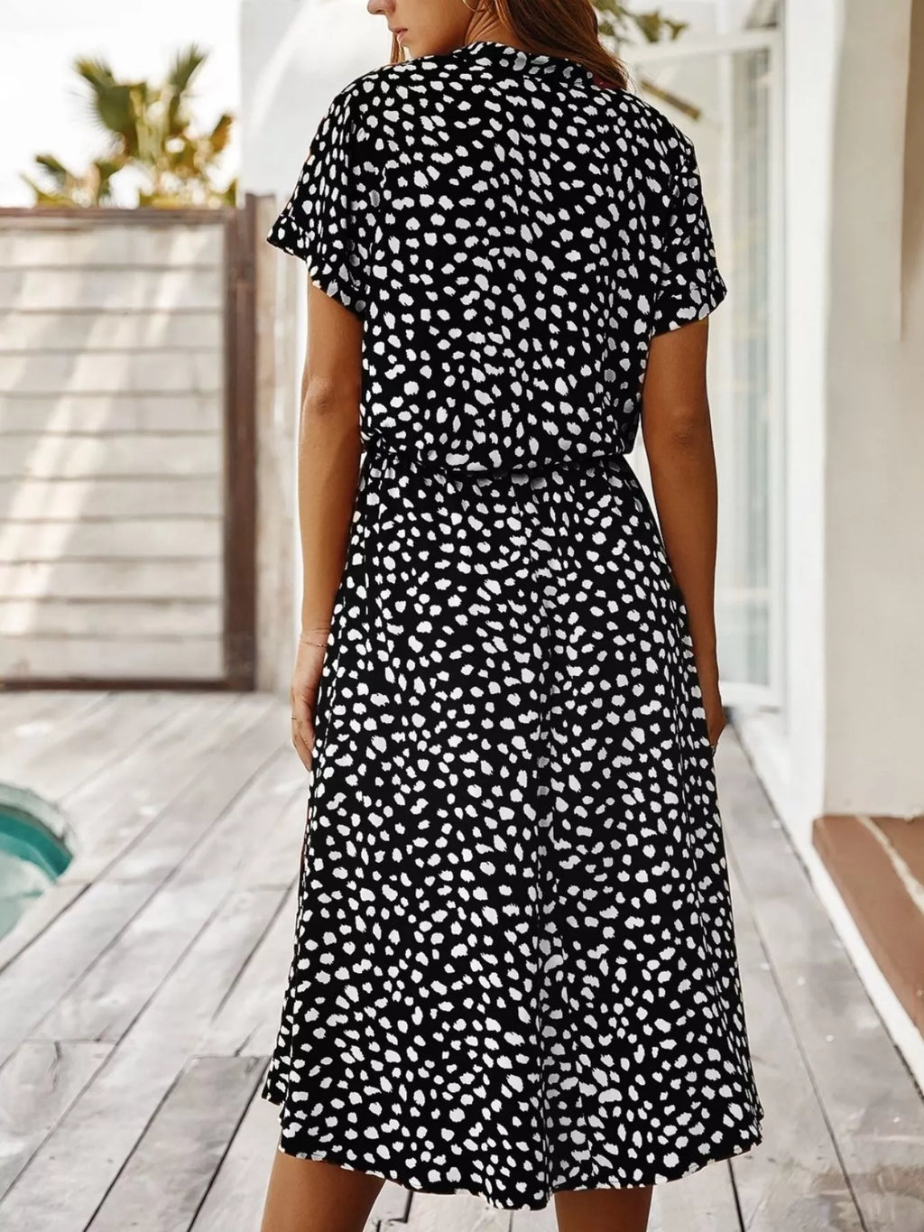 Animal Print Drawstring Waist Midi Dress - Lilixa.store