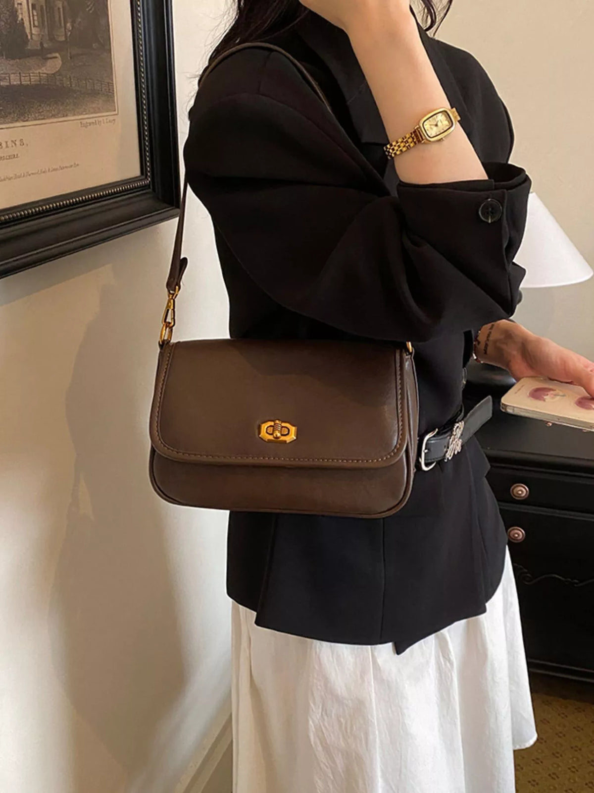Twist Lock Flap Shoulder Bag - Lilixa.store