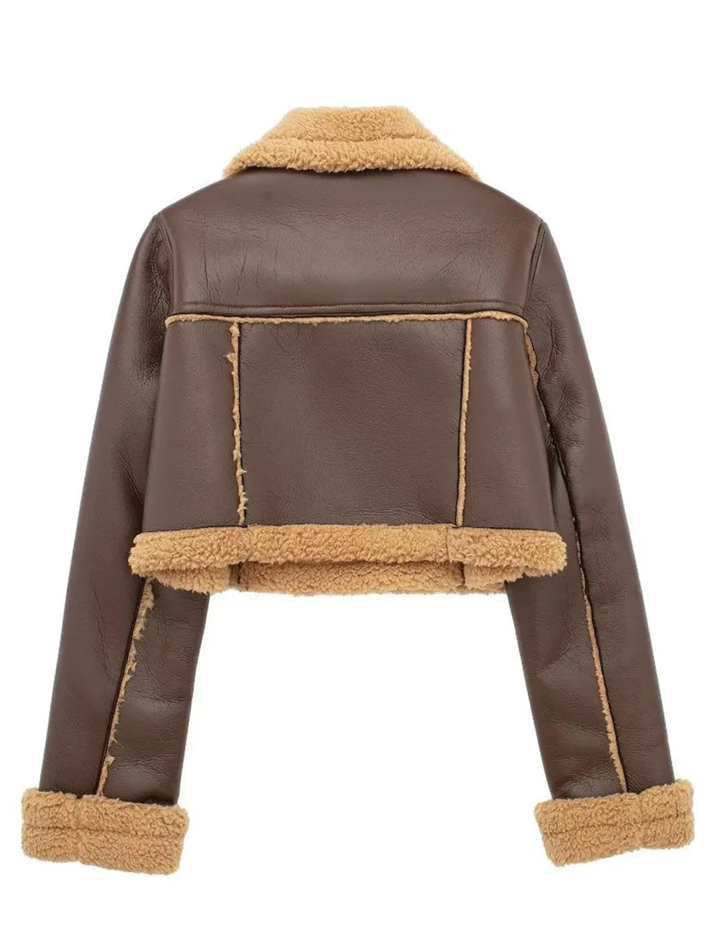 Collared Neck Long Sleeve Plush Cropped Jacket, view 13
