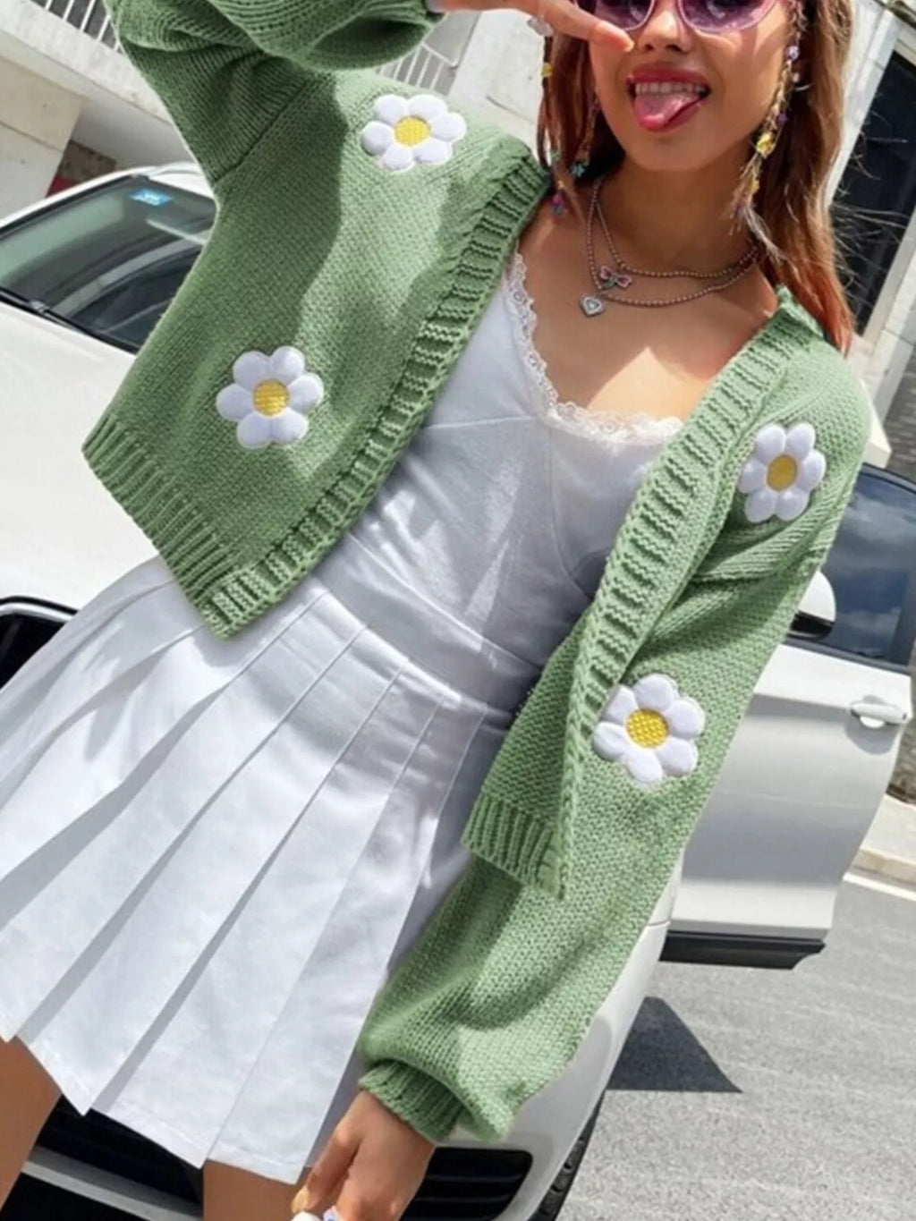 Floral Open Front Knit Cardigan - Lilixa.store
