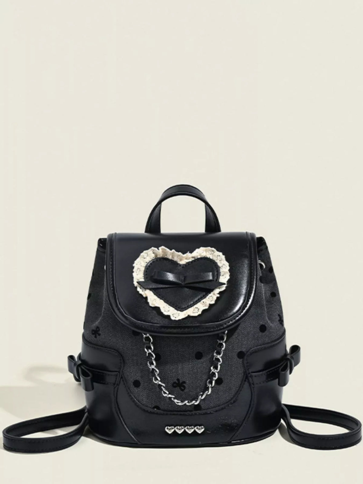 Heart Decor Chain Detail Backpack Bag - Lilixa.store
