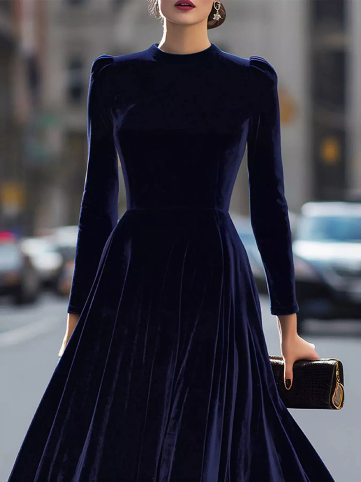 Velvet Long Sleeve A-Line Dress - Lilixa.store
