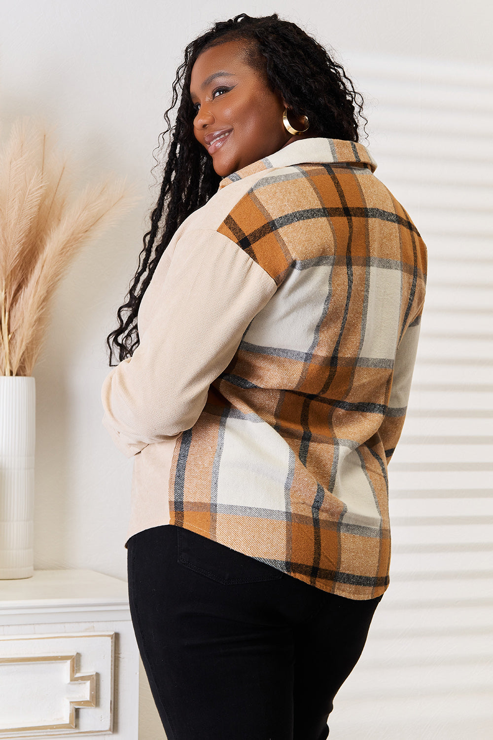 Perfee Plaid Print Dropped Shoulder Shirt - Lilixa.store