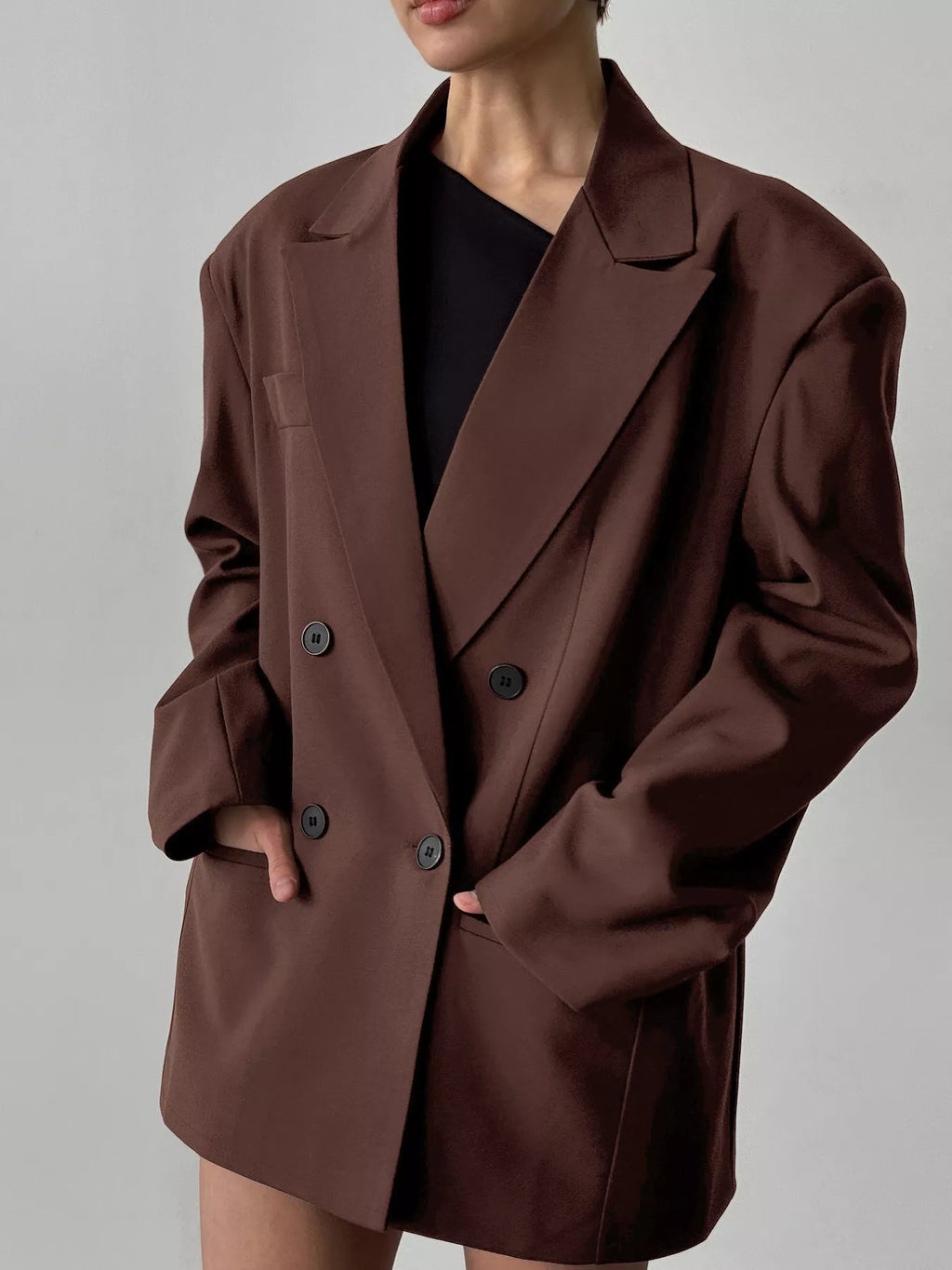 Double-Breasted Lapel Collar Blazer - Lilixa.store