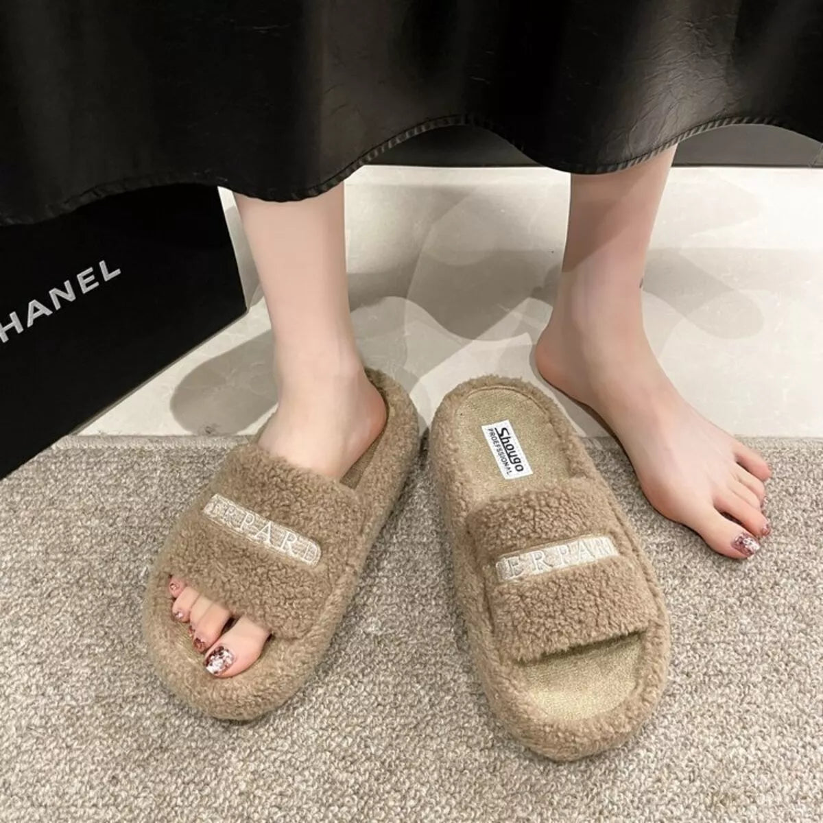 Fuzzy Plush Open Toe Slippers - Lilixa.store