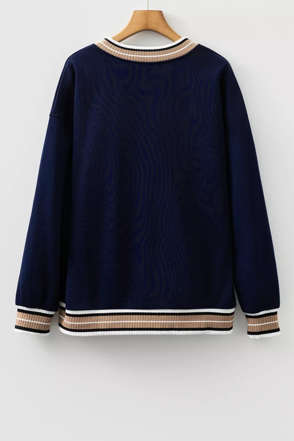 Contrast Striped Trim V Neck Sweatshirt - Lilixa.store