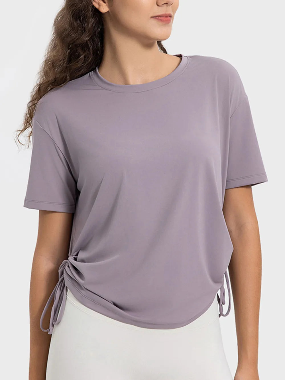 Millennia Drawstring Round Neck Short Sleeve Active T-Shirt - Lilixa.store
