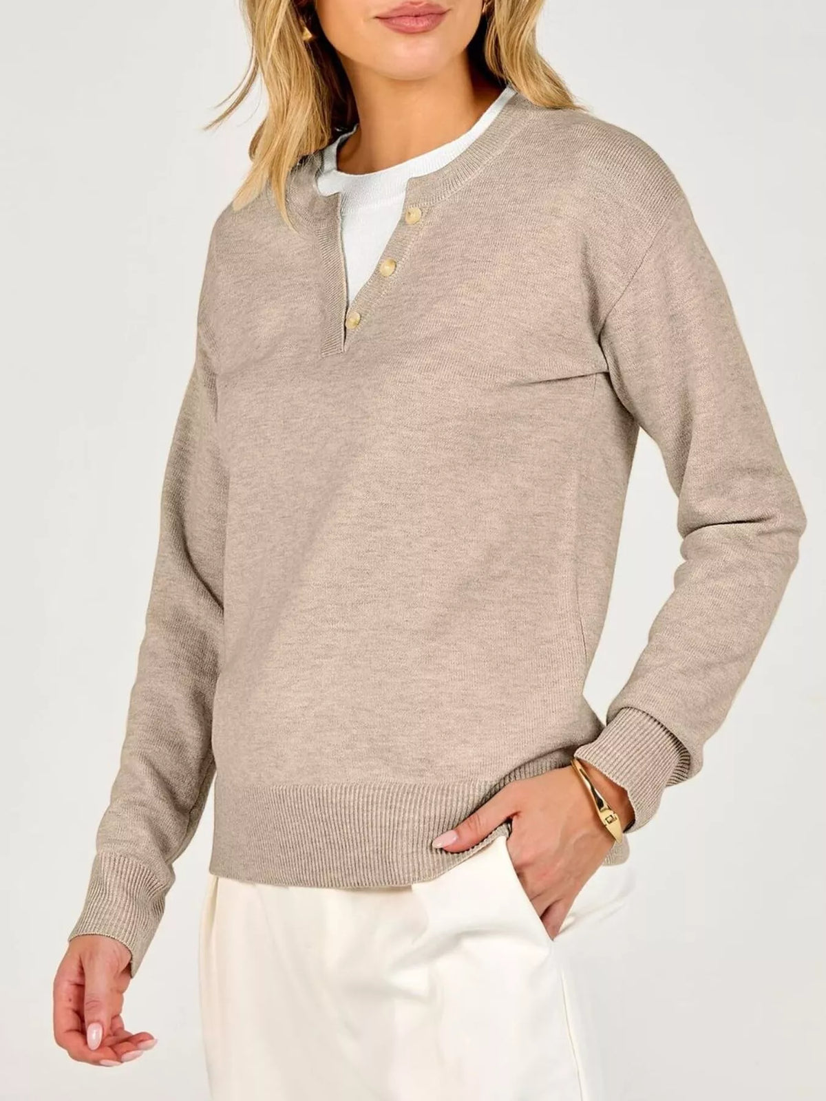Long Sleeve Dropped Shoulder Sweater - Lilixa.store