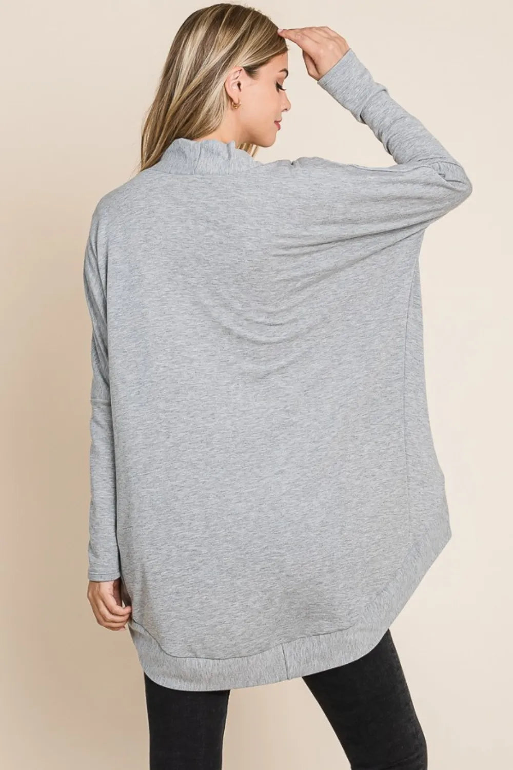BOMBOM Open Front Long Sleeve Cocoon Cardigan - Lilixa.store