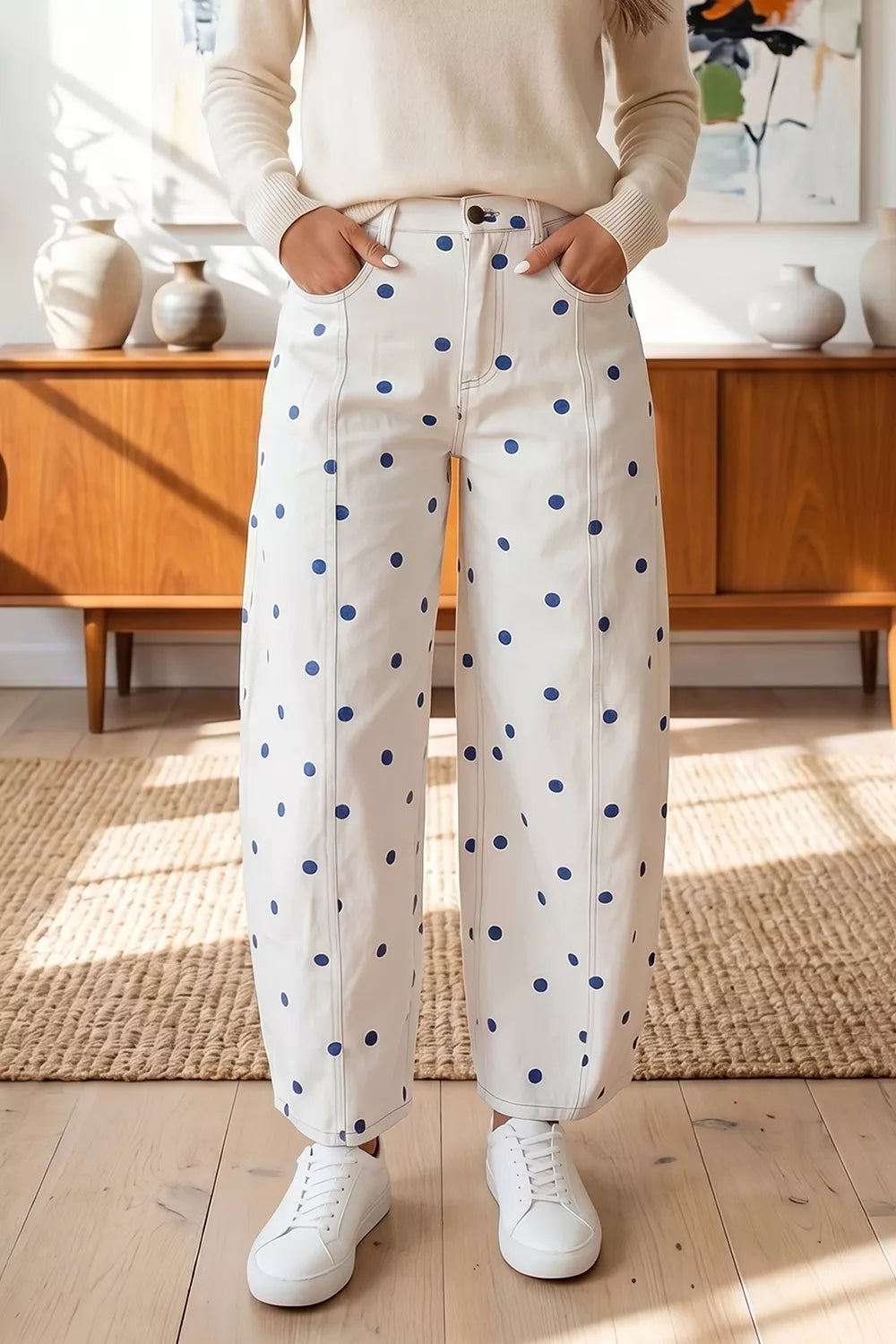 Polka Dot Wide-Leg Jeans - Lilixa.store