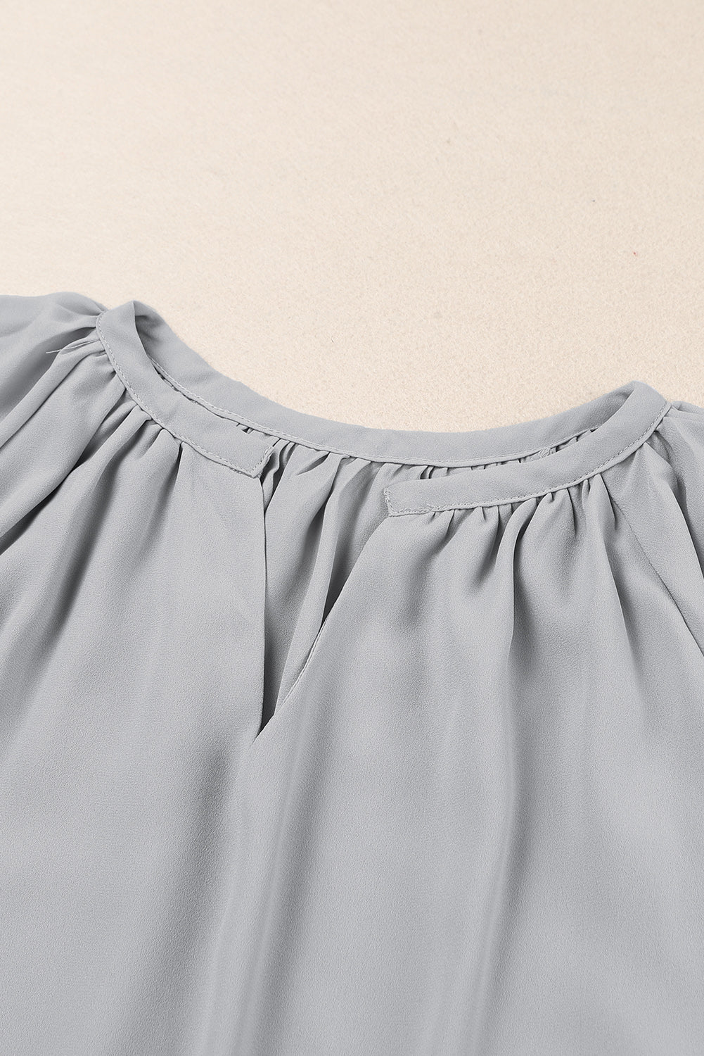 Gathered Detail Notched Neck Flutter Sleeve Top - Lilixa.store
