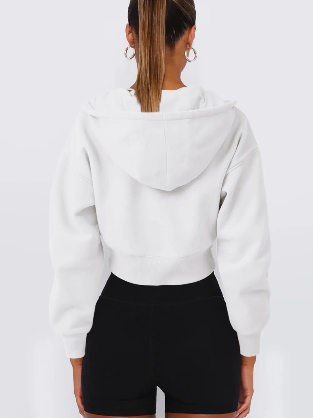 Zip Up Long Sleeve Hooded Cropped Jacket, view 12