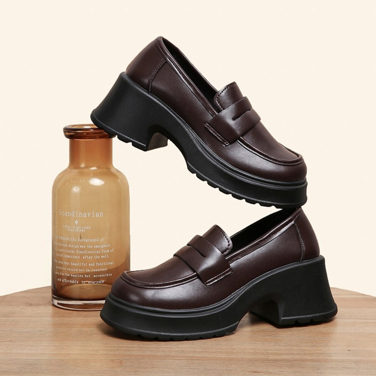 Round Toe Block Heels Loafers, view 5