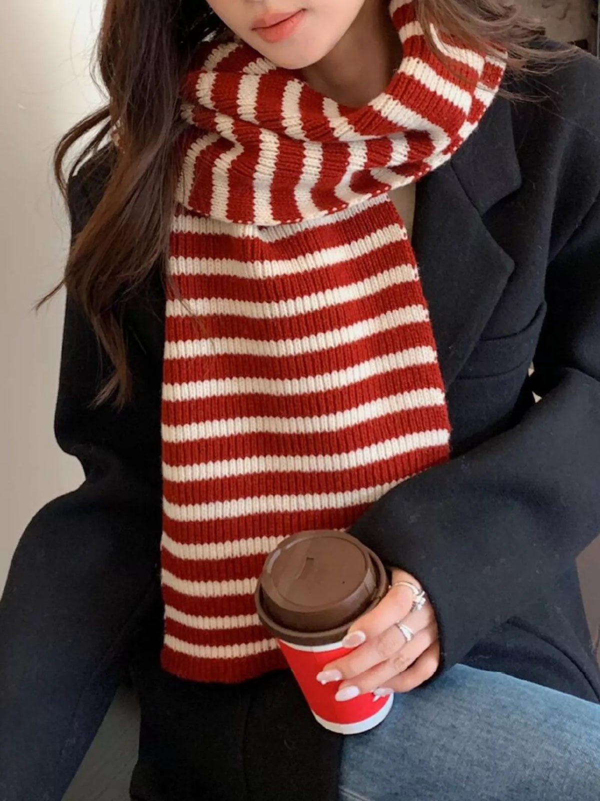 100% Wool Striped Knitted Winter Scarf - Lilixa.store