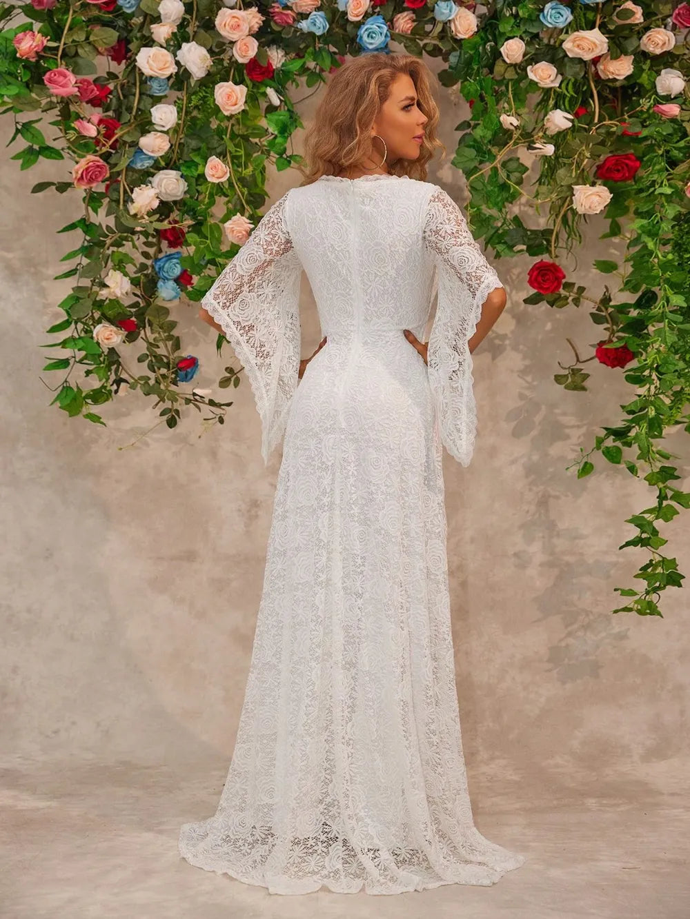 Lace V-Neck Floor length Dress - Lilixa.store