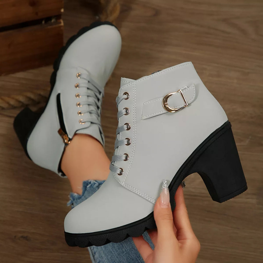 Lace Up Block Heels Boots, view 10