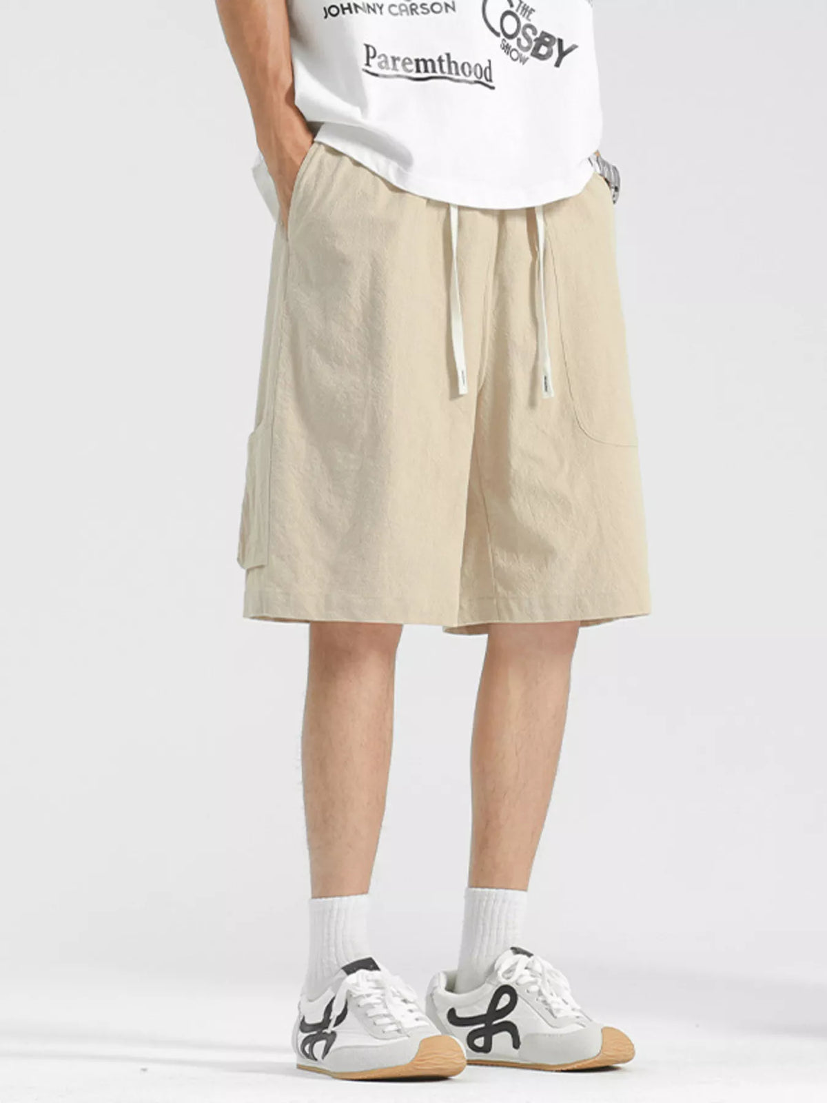 Men's Plus Size Loose Fit Drawstring Shorts in Tan