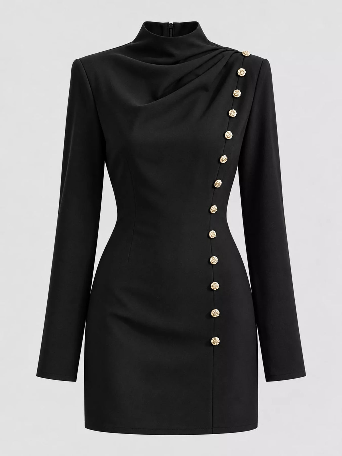 Full Size Decorative Button Mock Neck Mini Dress Plus Size, view 6