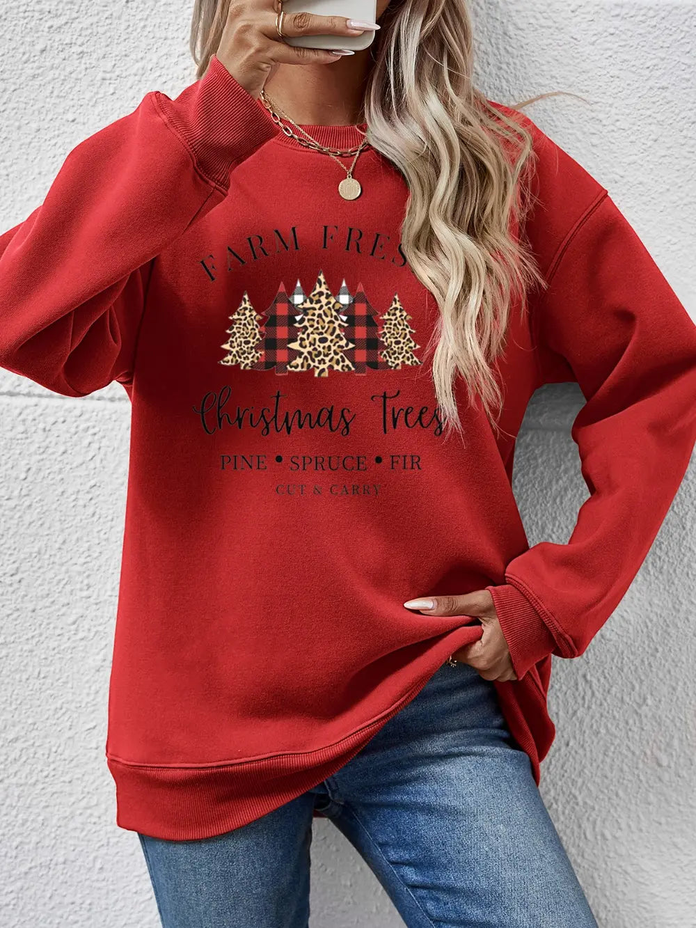 Graphic Round Neck Long Sleeve Sweatshirt - Lilixa.store
