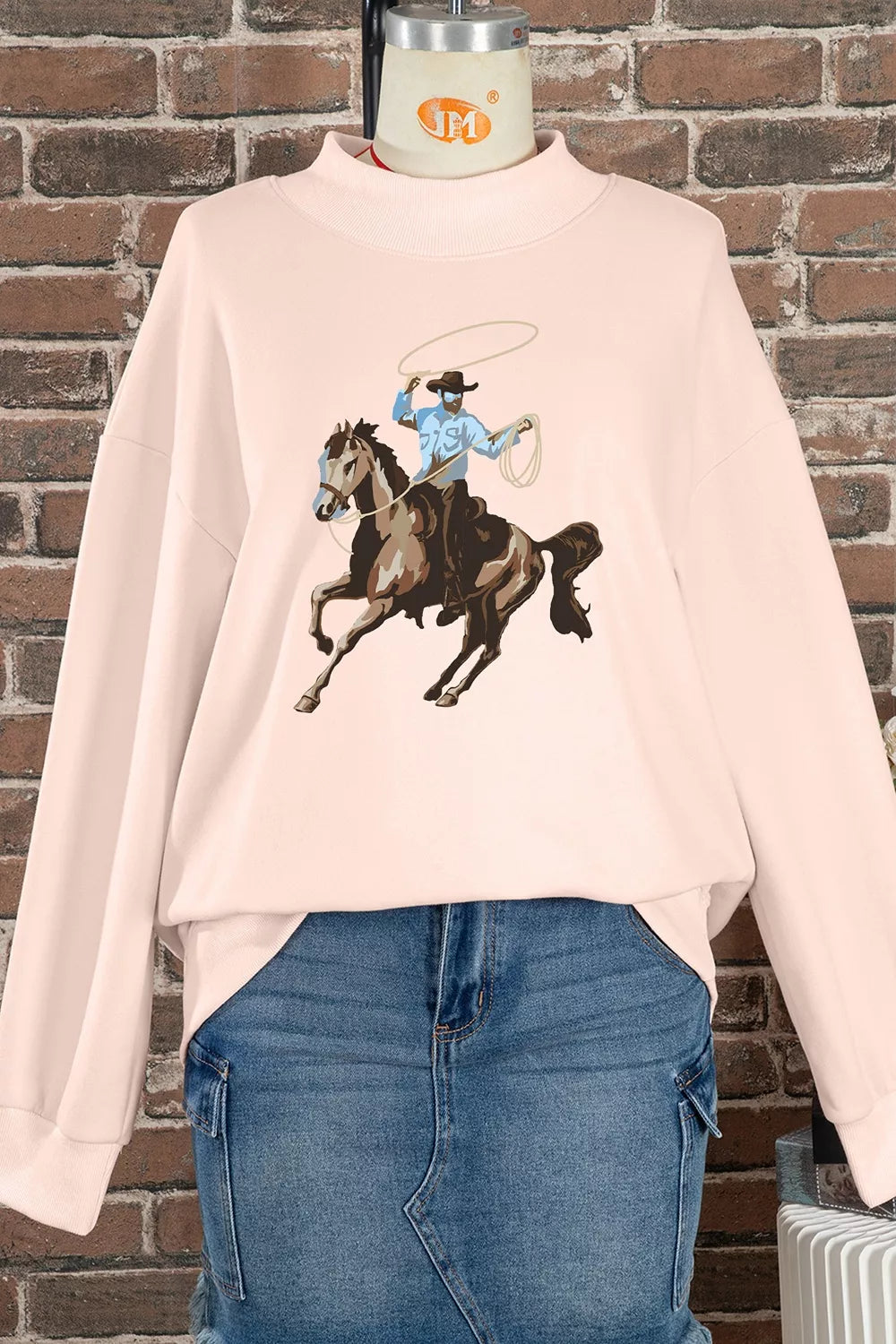 Western Cowboy Rodeo Print Mock Neck Sweatshirt - Lilixa.store