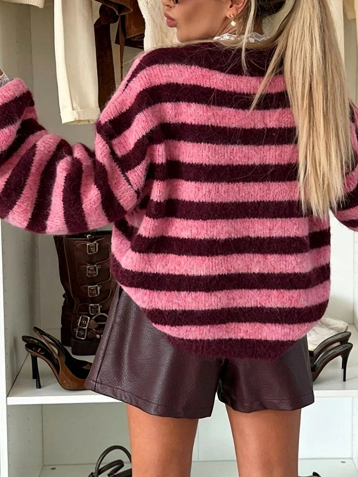 Striped Dropped Shoulder Sweater - Lilixa.store