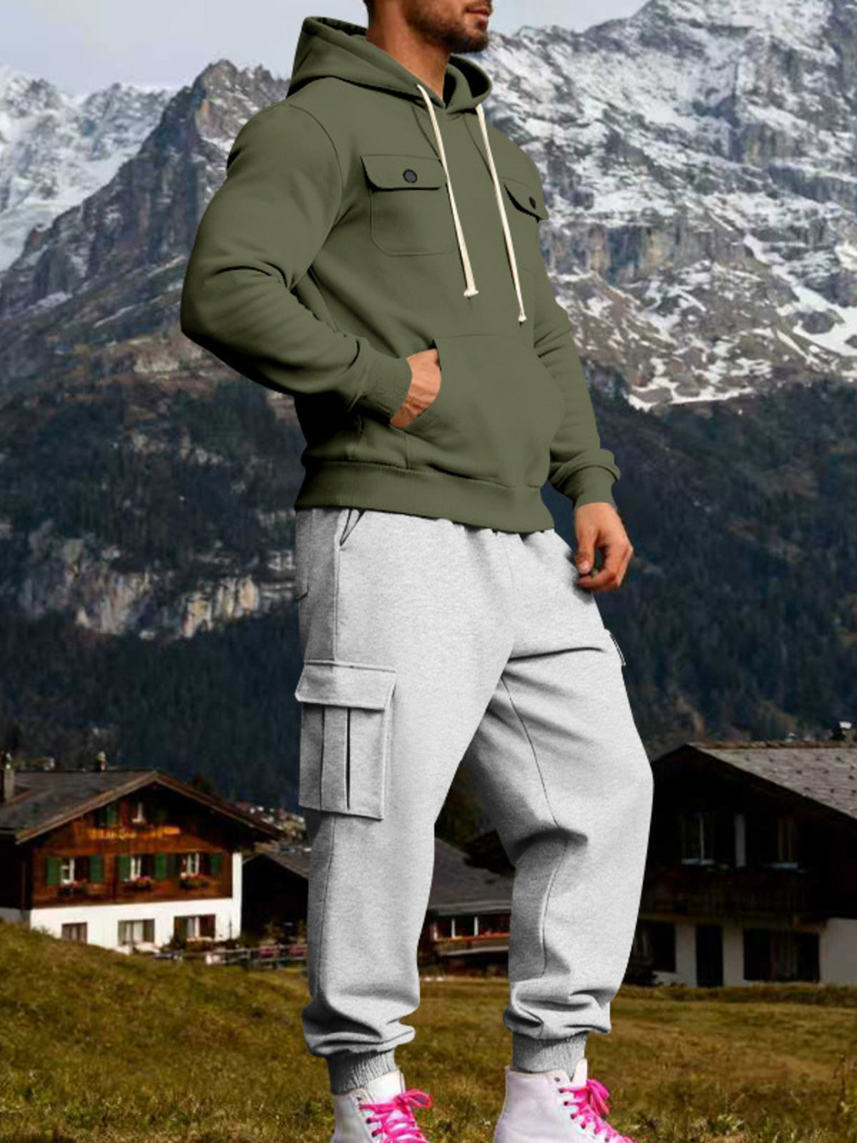 Men's Full Size Kangaroo Pocket Hoodie and Sweatpants Two-Piece Set Plus Size