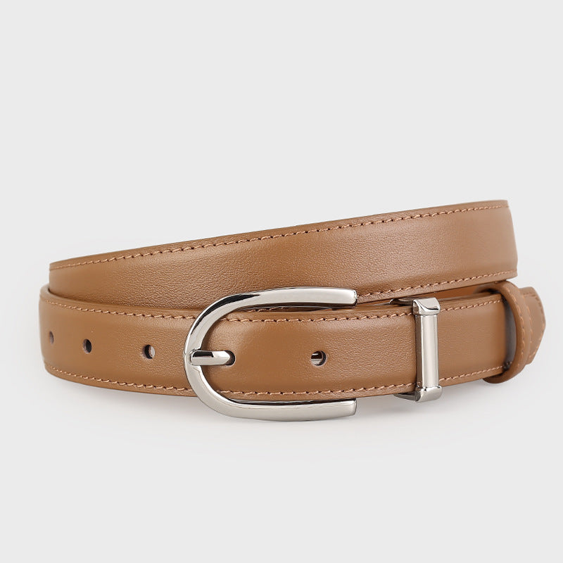 Classic Leather Belt with Silver Buckle - Lilixa.store