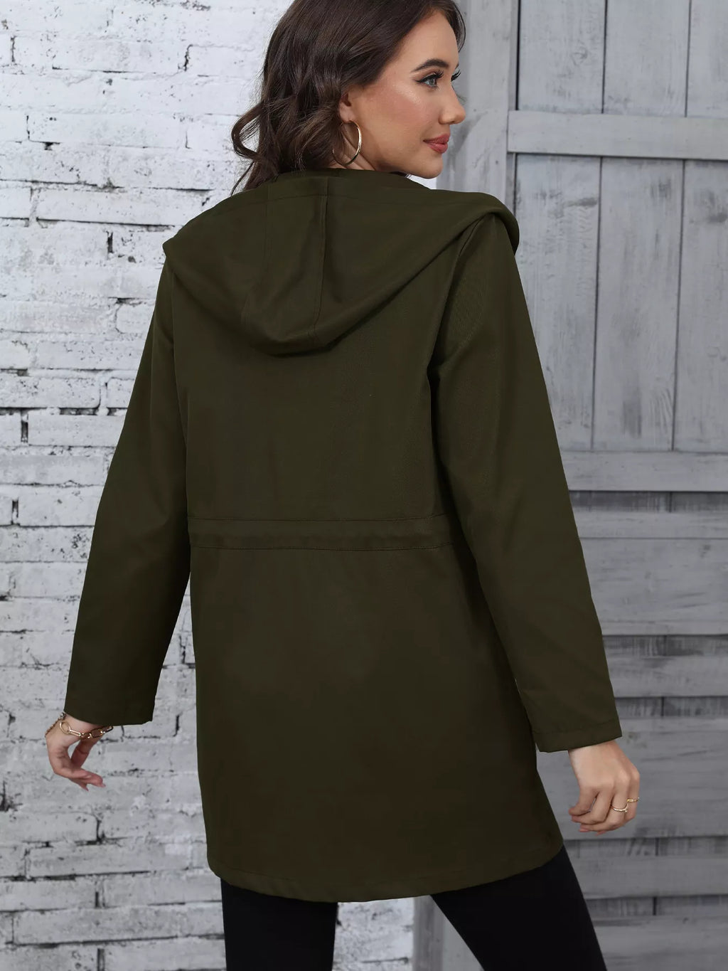 Hooded Drawstring Waist Casual Outerwear - Lilixa.store