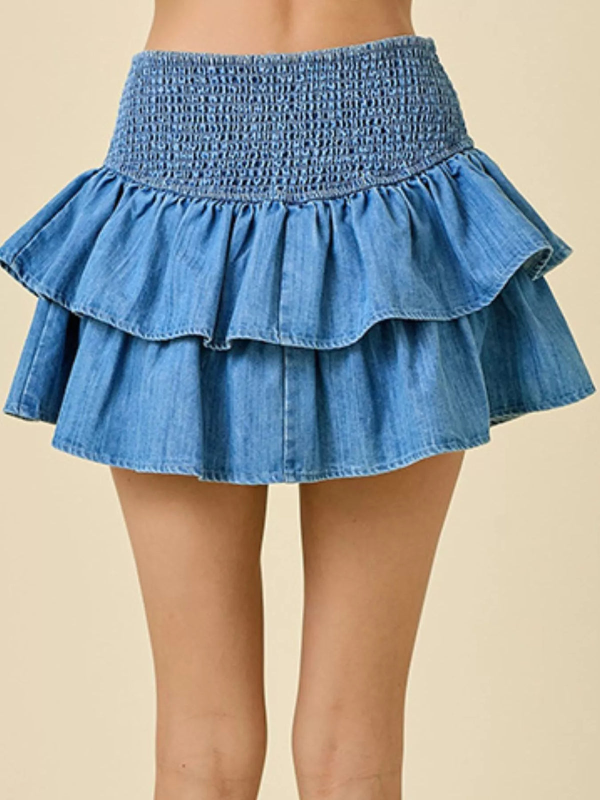Layered Ruffle Smocked Waist Denim Skirt - Lilixa.store
