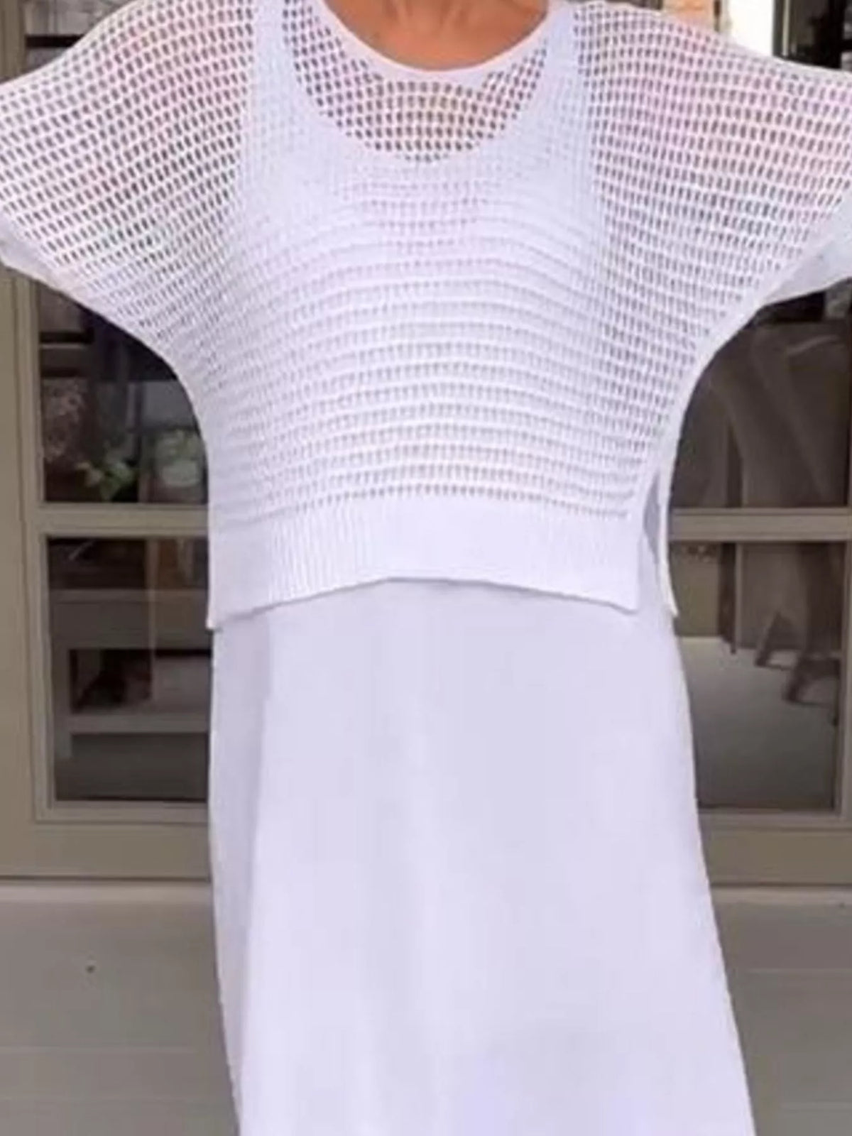 Full Size Openwork Knit Cover Up and Dress Set Plus Size, view 4