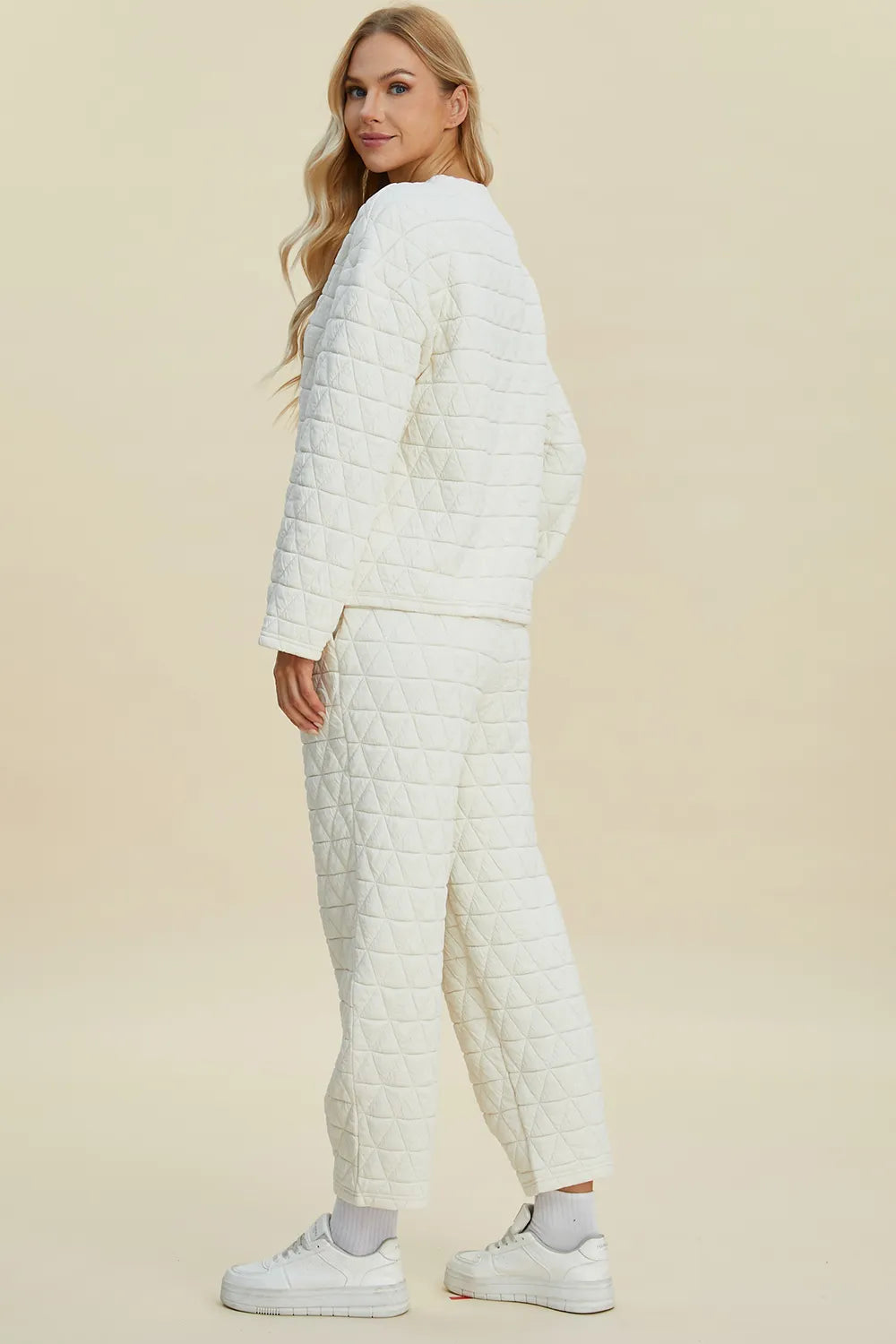 Double Take Full Size Texture Round Neck Long Sleeve Top and Pants Set - Lilixa.store